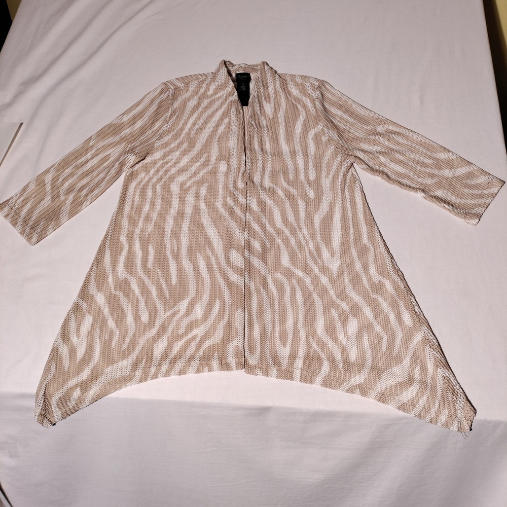 Travelers Collection by Chico's Curvy Print Mesh Open Front Cardigan Size 1